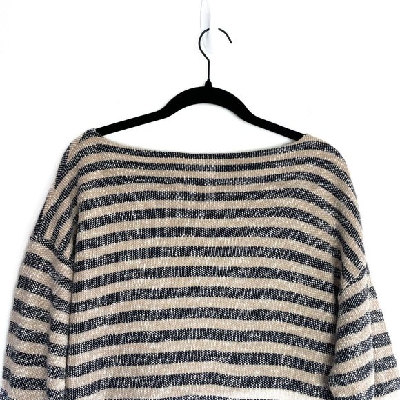 Soft Surroundings Marina Sweater Sz Large Navy Khaki Stripe Pullover Top Flowy - Picture 6 of 14